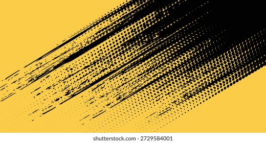 Fondo amarillo y negro con elemento de patrón de semitono de punto. Fondo Abstractas del grunge del cepillo. concepto cómico retro para su Diseño gráfico, Anuncio o cartel