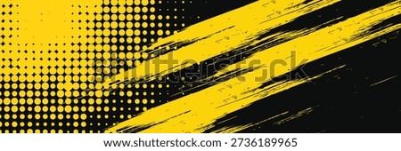 Yellow and black backdrop with dot halftone pattern element. Abstract brush grunge background. retro comic concept for your graphic design, banner or poster.