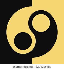 Yellow and black background with big yin yang symbol. Editable vector template.