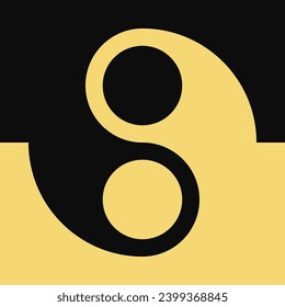 Yellow and black background with large yin yang symbol. Editable vector template.