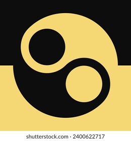 Yellow and black background with large yin yang symbol. Editable vector template.