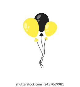 Yellow and black balloons vector. Holiday logo with balloons vector. Children's balloons vector. Stylish inflatable helium balloons. Vector illustration.
