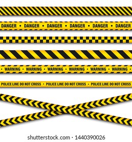 Yellow And Black Barricade Construction Tape. Police Warning Line. Brightly Colored Danger or Hazard Stripe. Vector illustration