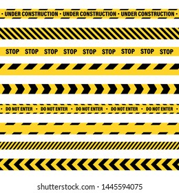 Yellow And Black Barricade Construction Tape. Police Warning Line. Brightly Colored Danger or Hazard Stripe. Vector illustration