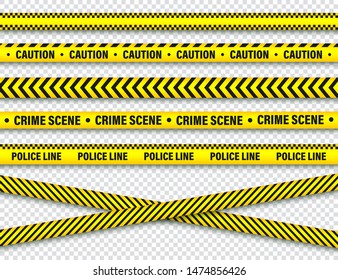 Yellow and Black Barricade Construction Tape Collection. Police Warning Line. Brightly Colored Danger or Hazard Stripe. Vector illustration.