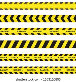 Yellow and Black Barricade Construction Tape Collection. police stripe. Vector illustration.