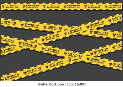 Yellow And Black Barricade Tape strip with text danger caution coronavirus police and covid-19 Vector illustration