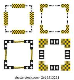 Borde negro amarillo. Vector de marco geométrico. Cuadrado de patrón de damas. Rincones abstractos modernos. EPS 10.
