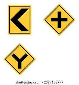 Yellow Black Box Rectangle Chevron Curve Narrowing of a road. Road Sign Traffic Warning Regulatory Sign Signage Vector EPS PNG Transparent No Background Clip Art 