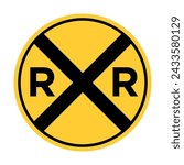 Yellow Black Box Rectangle Traffic Signal RR Railroad Crossing Loose Gravel Dip Low Place Ahead Road Sign Traffic Warning Regulatory Sign Signage Vector EPS PNG Transparent No Background Clip Art