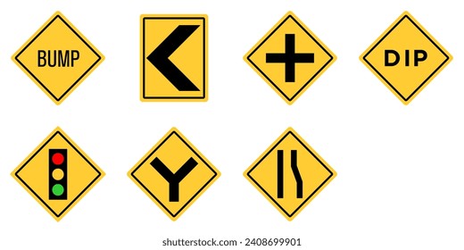 Yellow Black Box Rectangle Traffic Signal Dip Low Place Ahead Road Sign Traffic Warning Regulatory Sign Signage Vector EPS PNG Transparent No Background Clip Art 