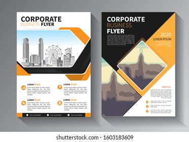 yellow and black brochure template layout, cover design annual report, magazine, flyer or booklet background