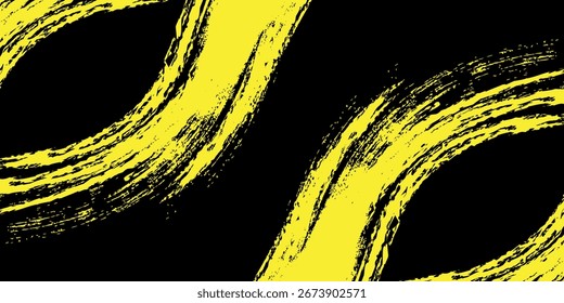 Gelber schwarzer Pinsel Strichmuster Autoaufkleber, abstraktes Banner, sportliche Linien, gelb schwarze Farbkombination, Pinsel Strichmuster, Grunge Motorsport Renndesign, Vektorgrafik, modern.