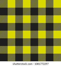 Yellow and Black Buffalo Check Plaid Seamless Pattern - Classic style yellow and black buffalo check flannel plaid seamless pattern