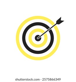 Yellow and black bullseye dart target icon. Dart target goal marketing sign. Arrow dart logo vector. Winner dart sign.