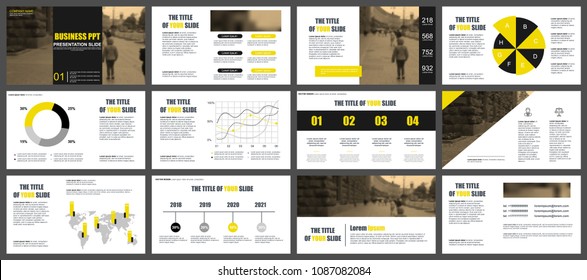 Yellow and black business presentation slides templates from infographic elements. Can be used for presentation, flyer and leaflet, brochure, marketing, advertising, annual report, banner, booklet.