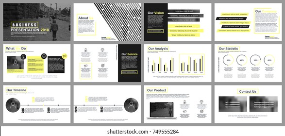 Yellow and black business presentation slides templates from infographic elements. Can be used for presentation, flyer and leaflet, brochure, marketing, advertising, annual report, banner, booklet.