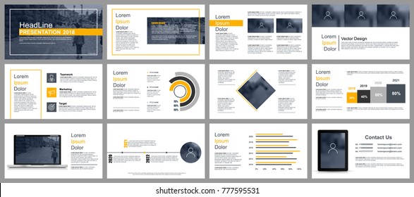 Yellow and black business presentation slides templates from infographic elements. Can be used for presentation, flyer and leaflet, brochure, marketing, advertising, annual report, banner, booklet.