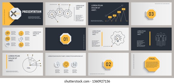 Yellow and black business presentation template. Elements for slide presentations on a white background. Flyer, brochure, corporate report, marketing, advertising, annual report, banner