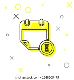 Yellow and black Calendar and clock line icon isolated on white background. Schedule, appointment, organizer, timesheet, time management, important date. Vector Illustration