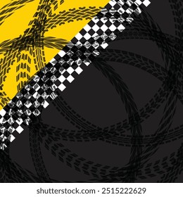 Yellow and black car and moto sports decals. Rectangle checkeres halftone designs for racing tournaments and competitions. Sample bold speed linear patterns