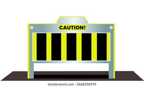 Un signo de precaución amarillo y negro con texto en negrita y un borde metálico, diseñado para fines de seguridad industrial o de advertencia. El llamativo diseño a rayas mejora la visibilidad y comunica el riesgo de manera efectiva
