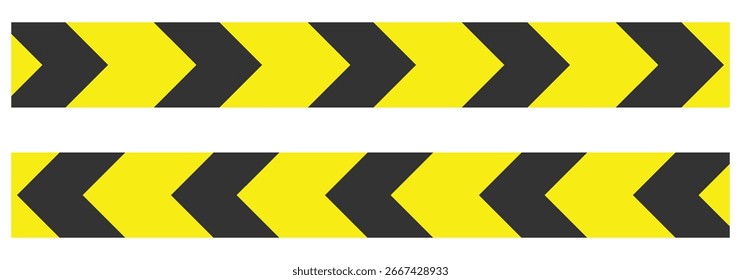 Cinta de precaución amarilla y negra con patrones de flecha, advertencia y barrera de seguridad para la construcción, peligro y zonas de peligro. Ideal para señalización de seguridad, zonas de construcción, áreas restringidas. eps 10