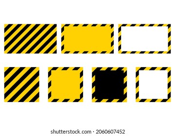 Yellow and black caution tape frame. Warning sign stripe border set. Vector illustration of construction ribbon.