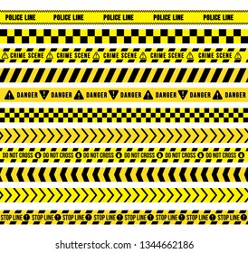 Yellow and black caution tape, seamless borders. Flat Design. Vector Illustration. Isolated On White Background