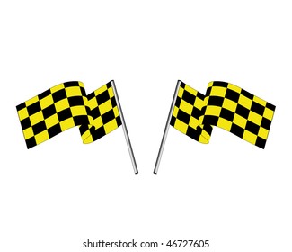 Yellow and black checked racing flag. Vector illustration.