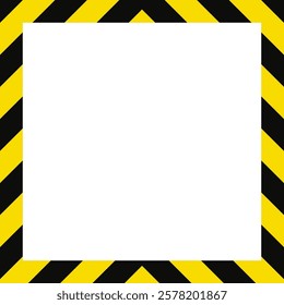 Yellow, black chevron warning stripes frame. An upward pointing v-shape stripe patterned border background.