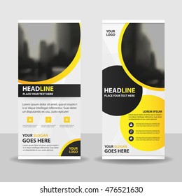 Yellow black circle roll up business brochure flyer banner design , cover presentation abstract geometric background, modern publication x-banner and flag-banner, layout in rectangle size.
