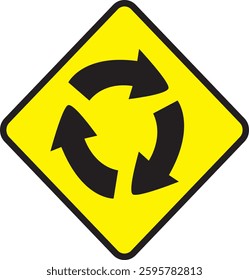 A yellow and black circular sign featuring an arrow, indicating a direction or movemen