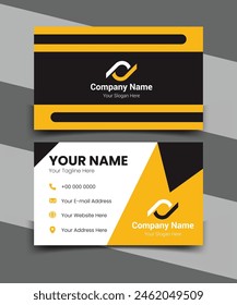 Yellow And Black Color Abstract Business Card, Simple And Corporate Business Card, Professional Business Card Template