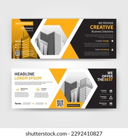 Yellow and Black color abstract corporate business banner template, horizontal advertising business banner layout template for website design. Vector