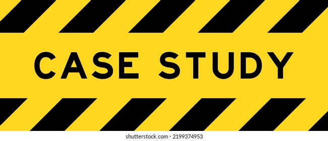 Yellow and black color with line striped label banner with word case study
