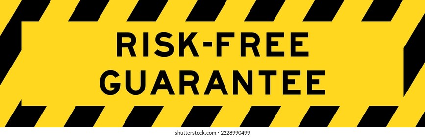 Yellow and black color with line striped label banner with word risk-free guarantee