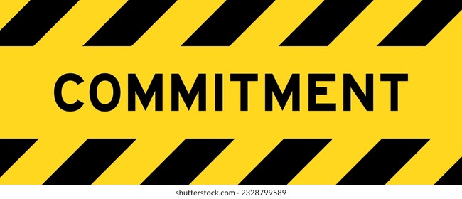 Yellow and black color with line striped label banner with word commitment