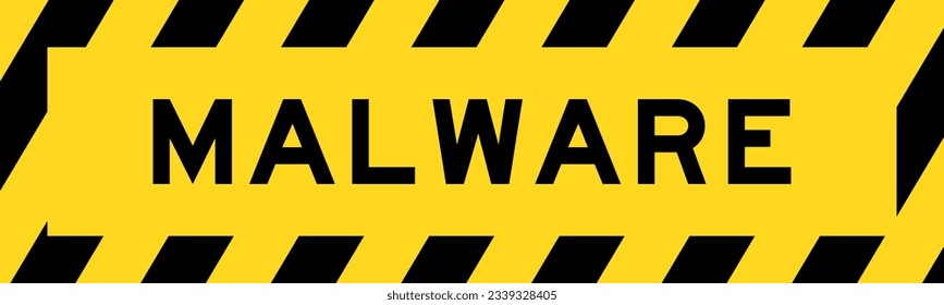 Yellow and black color with line striped label banner with word malware