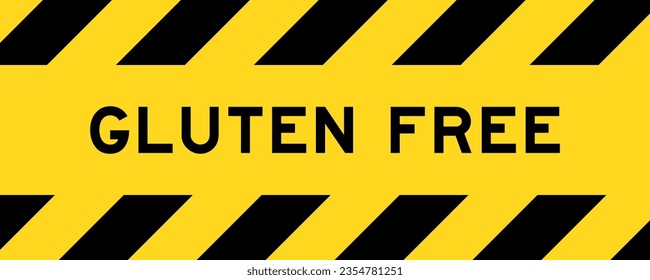 Yellow and black color with line striped label banner with word gluten free