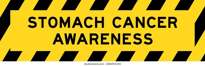 Yellow and black color with line striped label banner with word stomach cancer awareness