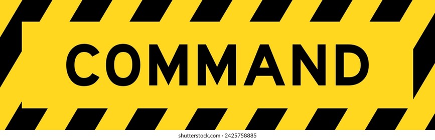 Yellow and black color with line striped label banner with word command