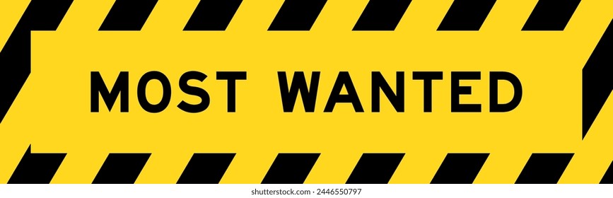 Yellow and black color with line striped label banner with word most wanted