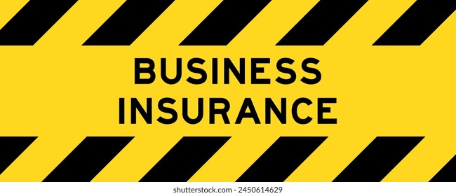 Yellow and black color with line striped label banner with word business insurance