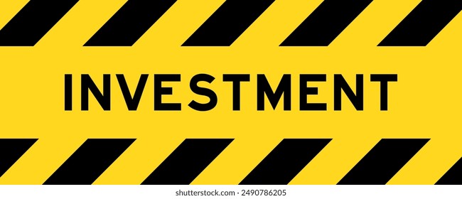 Yellow and black color with line striped label banner with word investment