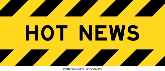 Yellow and black color with line striped label banner with word hot news