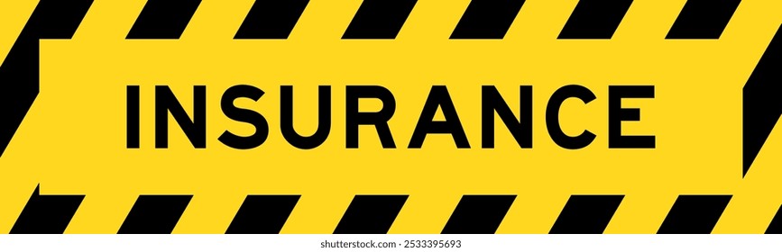 Yellow and black color with line striped label banner with word insurance