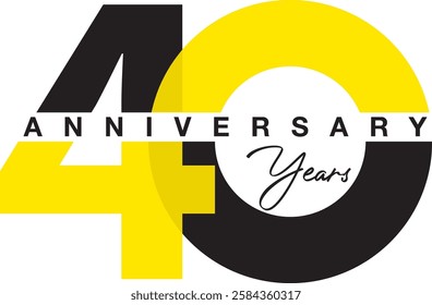 yellow and black color number 40 with word years anniversary black color are in the middle.