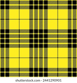 Yellow and black color striped lines tartan check seamless plaid pattern background for textile design, napkin, handkerchief, blanket, cover, tablecloth. EPS 10 vector illustration.