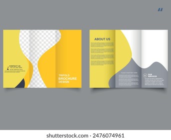 Plantilla de folleto tríptico limpio de color amarillo y negro, diseño de folleto tríptico. Plantilla para el Marketing Corporativa de Promoción de Negocios.